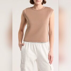 KYODAN Cap Sleeve Scuba Knit Top Brown Beige Large